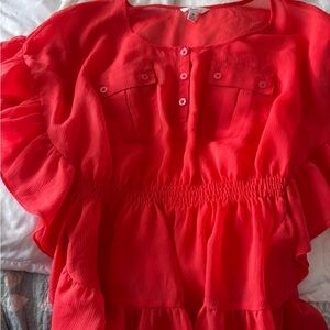 Vibrant Red Button-Up Blouse